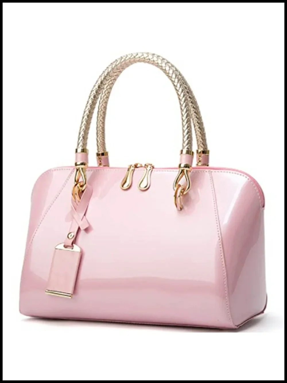 Patent Faux Leather Satchel Crossbody with Detachable Strap